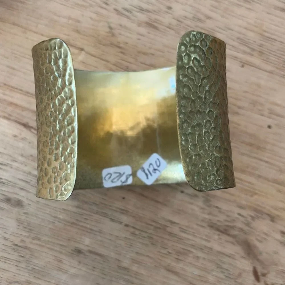 Statement cuff bracelet hammered, gold, and green agate stone